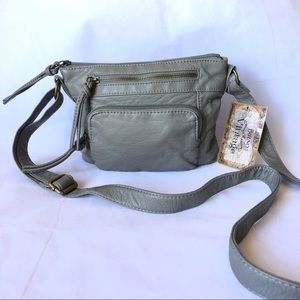Faux Leather Zip Closure Grey Crossbody Bag Purse
